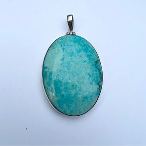 Gorgeous Turquoise Color Large Oval Chrysocolla Sterling Silver Pendant